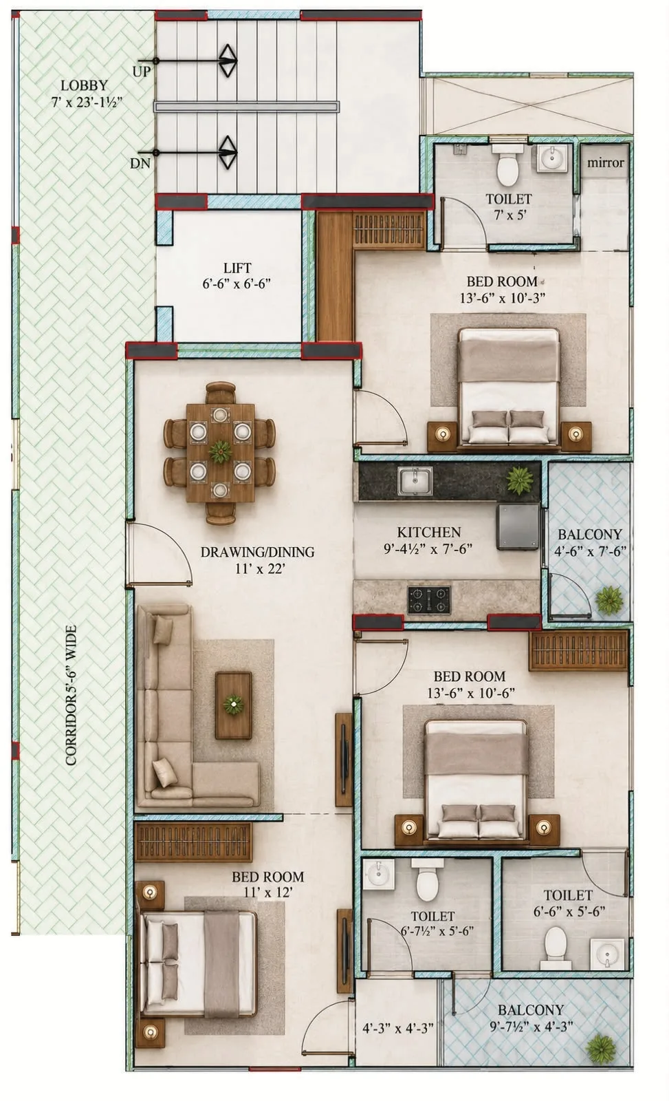 Unit 608 3 BHK floor plan